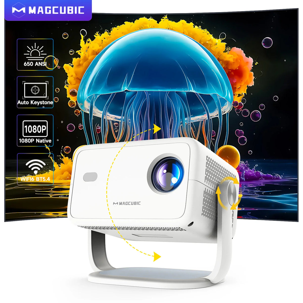 Magcubic L018 Native 1080P Projector 650ANSI 8K Android14 Projector With Auto Keystone Correction Wifi6 BT5.4 Portable Projector for Camping Outdoor