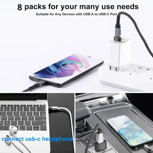 8pcs USB to USB C Adapter, USB Type C Female to USB Adapter, Micro USB to USB C Female Male Converter Connector, for Laptop Car