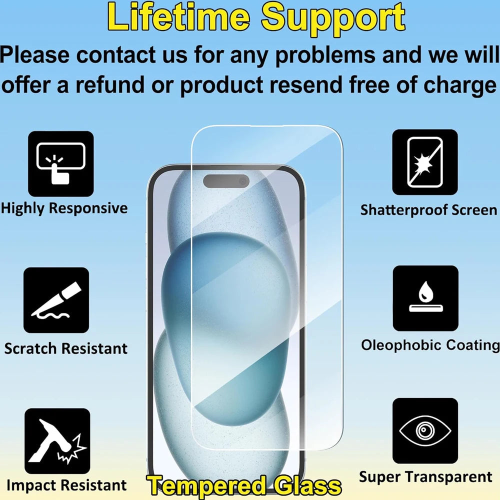 Glass Film For iPhone 13 - 18 Screen Protector compatible with iPhone