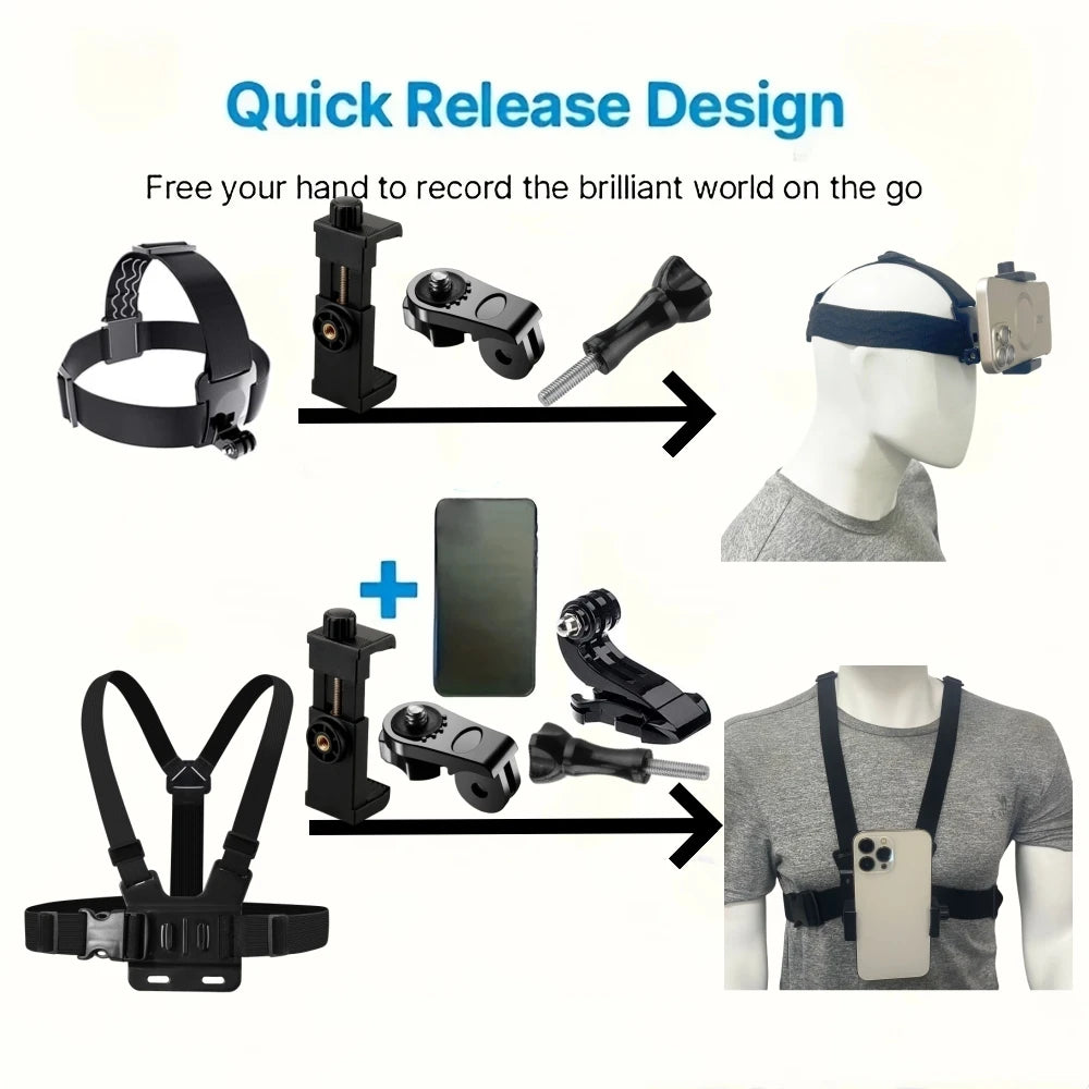 6-in-1 Action Camera Kit Mobile Phone Head Strap Chest Strap Mount Adjustable for Dji Action 6 5Pro Smartphone Holder Kit